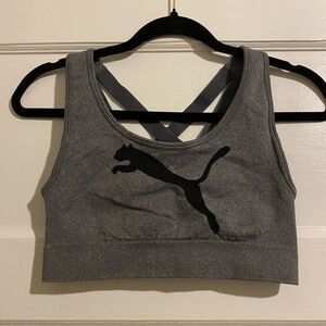 NWOT Puma Grey and Black Logo Cross Back Ribbed Sports Bra